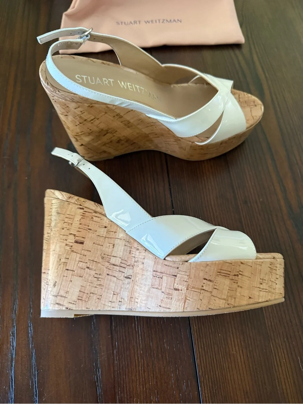 Stuart Weitzman White Patent Leather Carmen Wedge Sandals - Picture 3 of 11